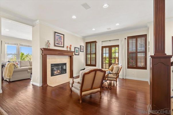 Fireplace, Interior, Recessed Lighting, Wood Texture Flooring