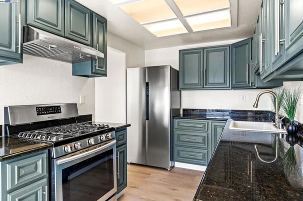 Interior, Kitchen, Stainless Steel Appliances, Wood Texture Flooring