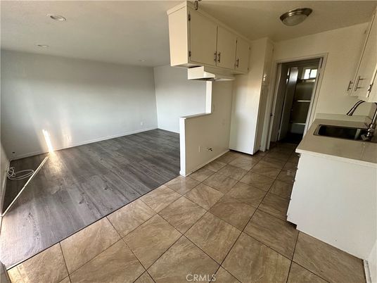Empty room, Interior, Kitchen, Recessed Lighting, Wood Texture Flooring
