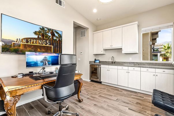 Home Office, Interior, Recessed Lighting, Wood Texture Flooring