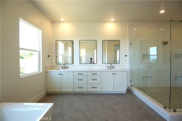 Bathroom, Dual Sink Vanities, Glass Shower, Interior, Recessed Lighting