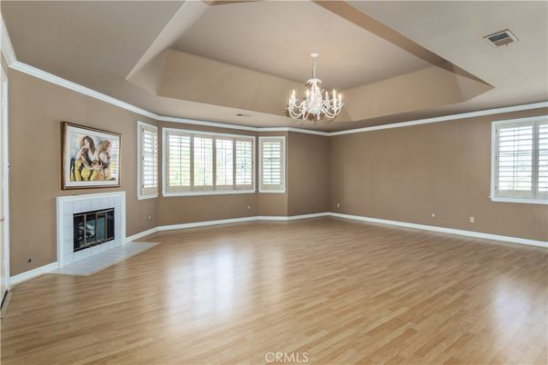 Chandelier, Empty room, Fireplace, Interior, Wood Texture Flooring