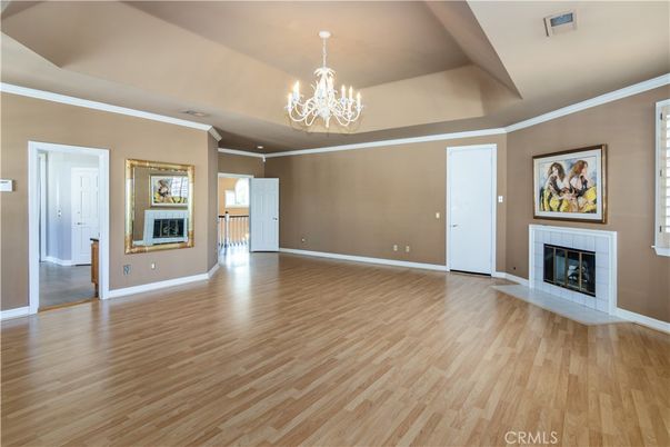 Chandelier, Empty room, Fireplace, Interior, Wood Texture Flooring