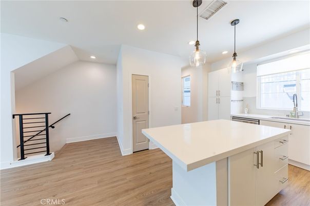 Interior, Kitchen, Pendant Lights, Recessed Lighting, Wood Texture Flooring