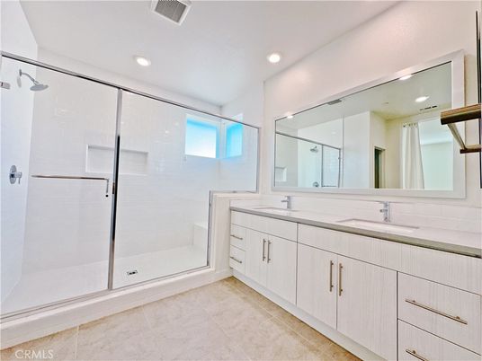 Bathroom, Dual Sink Vanities, Glass Shower, Interior, Recessed Lighting