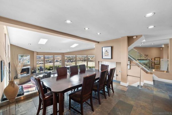 Dining room, Fireplace, Interior, Recessed Lighting