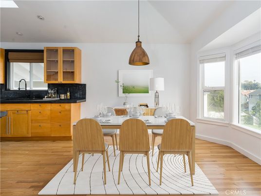 Dining room, Interior, Pendant Lights, Recessed Lighting, Wood Texture Flooring