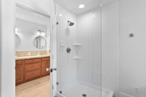 Bathroom, Glass Shower, Interior, Recessed Lighting