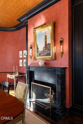 Dining room, Fireplace, Interior, Wood Texture Flooring