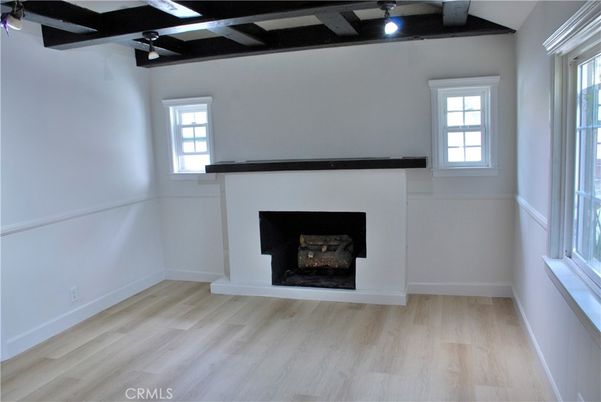 Empty room, Fireplace, Interior, Wooden Beams, Wood Texture Flooring