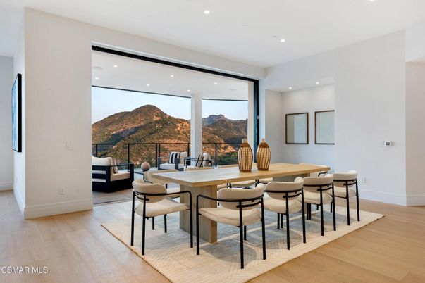 Dining room, Interior, Recessed Lighting, Wood Texture Flooring