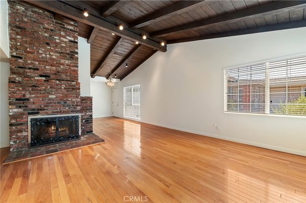 Empty room, Fireplace, Interior, Stone Walls, Wooden Beams, Wooden Ceilings, Wood Texture Flooring