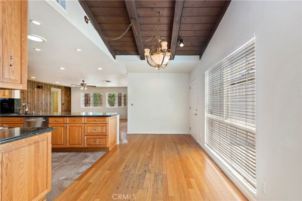 Interior, Kitchen, Recessed Lighting, Wooden Ceilings, Wood Texture Flooring
