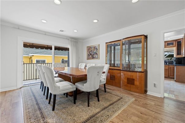 Dining room, Interior, Recessed Lighting, Wood Texture Flooring
