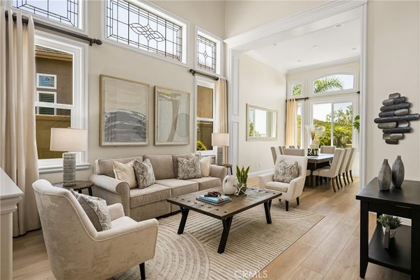 Dining room, Interior, Living room, Recessed Lighting, Wood Texture Flooring