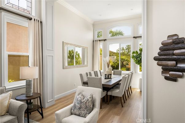 Dining room, Interior, Recessed Lighting, Wood Texture Flooring