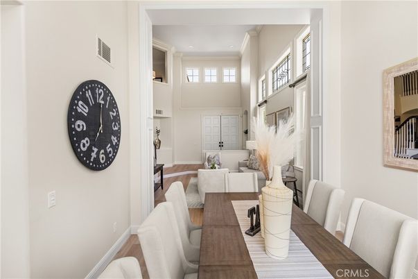 Dining room, Interior, Recessed Lighting, Wood Texture Flooring