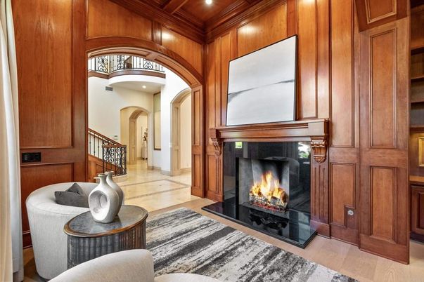 Fireplace, Interior, Recessed Lighting, Wooden Ceilings, Wood Texture Flooring, Wooden Walls