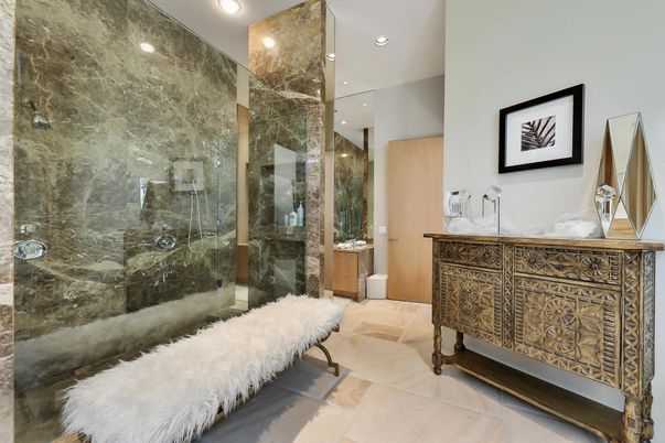 Bathroom, Glass Shower, Interior, Recessed Lighting