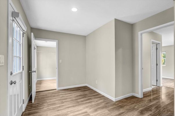 Empty room, Interior, Recessed Lighting, Wood Texture Flooring