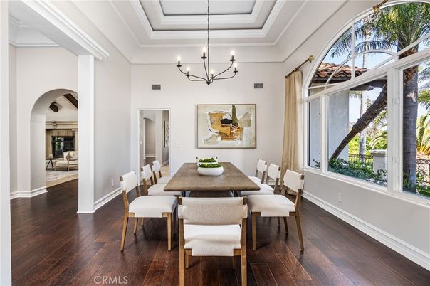 Chandelier, Dining room, Interior, Wood Texture Flooring