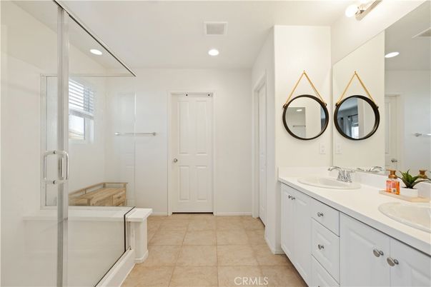 Bathroom, Dual Sink Vanities, Glass Shower, Interior, Recessed Lighting