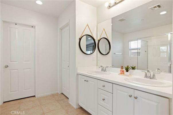 Bathroom, Dual Sink Vanities, Glass Shower, Interior, Recessed Lighting