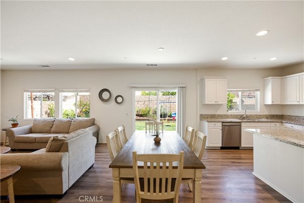 Dining room, Interior, Kitchen, Living room, Recessed Lighting, Wood Texture Flooring