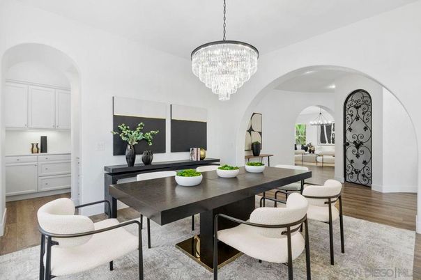 Chandelier, Dining room, Interior, Wood Texture Flooring