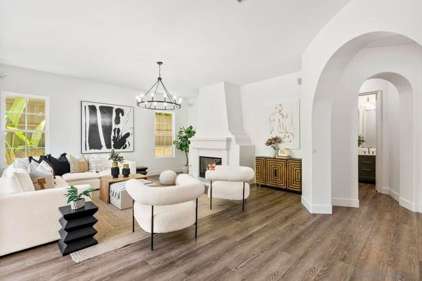 Chandelier, Fireplace, Interior, Living room, Wood Texture Flooring