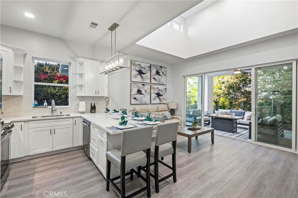 Interior, Kitchen, Living room, Pendant Lights, Recessed Lighting, Wood Texture Flooring