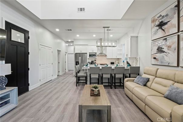 Interior, Kitchen, Living room, Pendant Lights, Recessed Lighting, Stainless Steel Appliances, Wood Texture Flooring