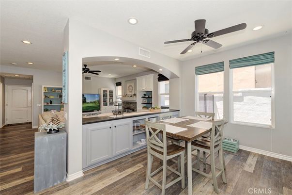 Dining room, Interior, Kitchen, Recessed Lighting, Wood Texture Flooring