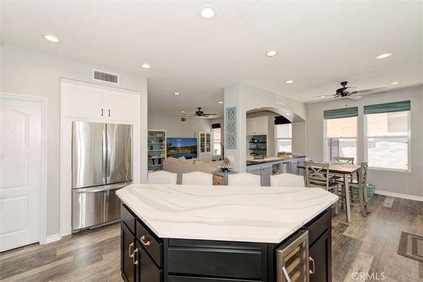 Dining room, Interior, Kitchen, Recessed Lighting, Stainless Steel Appliances, Wood Texture Flooring