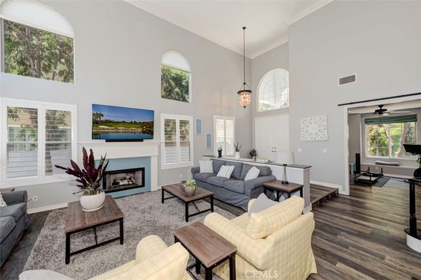 Fireplace, Interior, Living room, Pendant Lights, Wood Texture Flooring