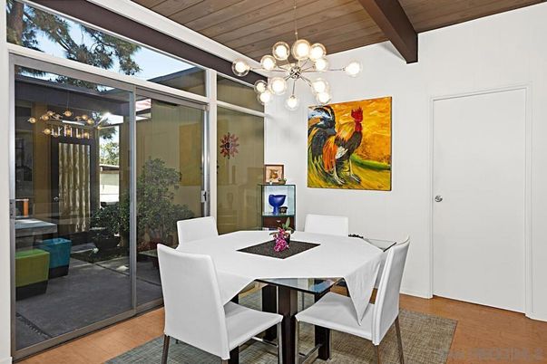 Dining room, Interior, Pendant Lights, Wooden Beams, Wooden Ceilings, Wood Texture Flooring