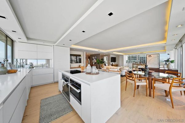 Dining room, Interior, Kitchen, Living room, Recessed Lighting, Stainless Steel Appliances, Wood Texture Flooring