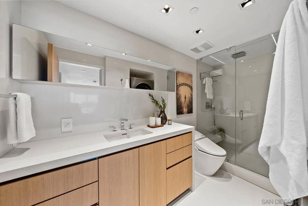 Bathroom, Glass Shower, Interior, Recessed Lighting