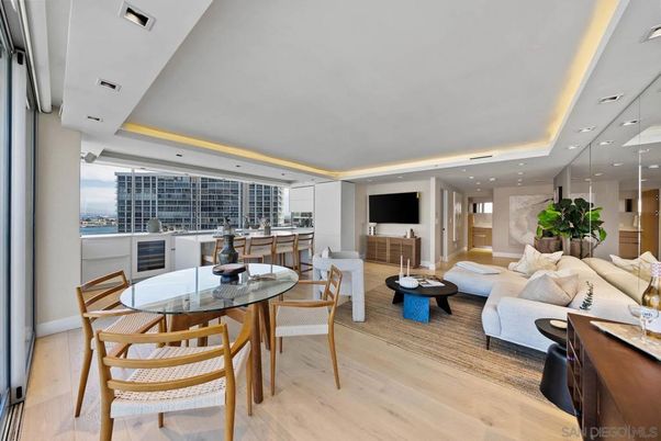 Dining room, Interior, Living room, Recessed Lighting, Wood Texture Flooring