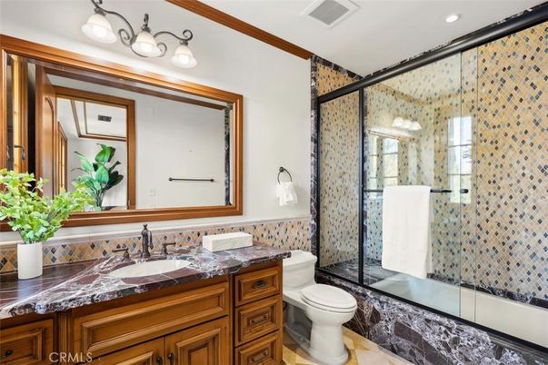 Bathroom, Glass Shower, Interior, Recessed Lighting, Tile Countertops