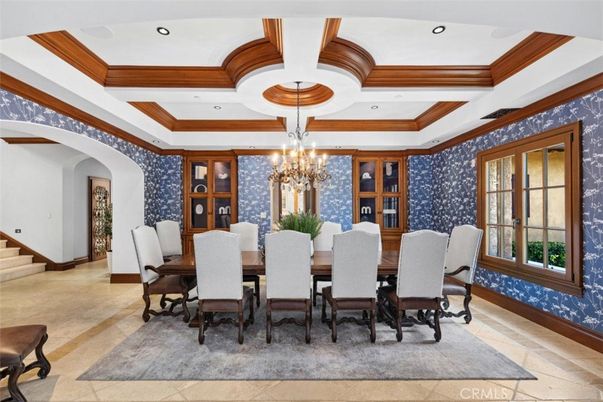 Chandelier, Dining room, Interior, Recessed Lighting, Wooden Beams