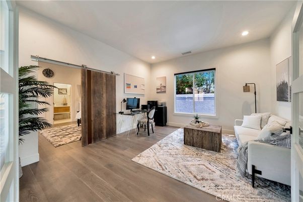 Home Office, Interior, Living room, Recessed Lighting, Wood Texture Flooring