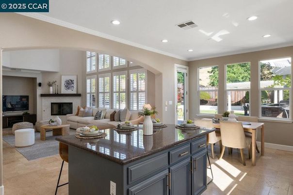 Dining room, Fireplace, Interior, Living room, Recessed Lighting