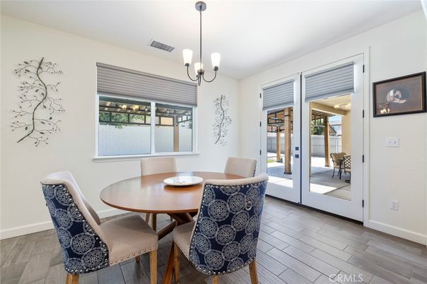 Dining room, Interior, Pendant Lights, Wood Texture Flooring