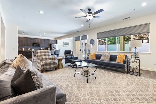 Interior, Kitchen, Living room, Recessed Lighting, Stainless Steel Appliances, Wood Texture Flooring