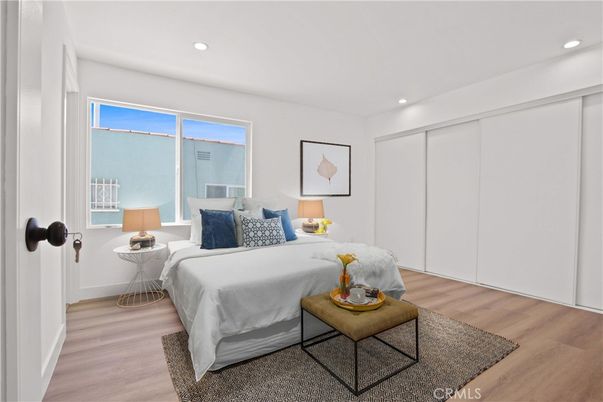 Bedroom, Interior, Recessed Lighting, Wood Texture Flooring