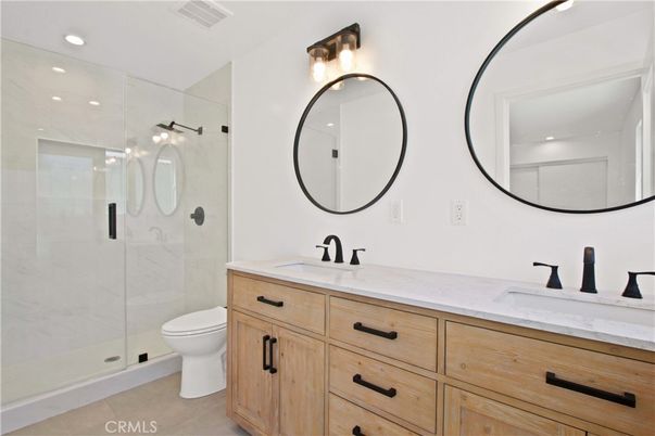 Bathroom, Dual Sink Vanities, Glass Shower, Interior, Recessed Lighting
