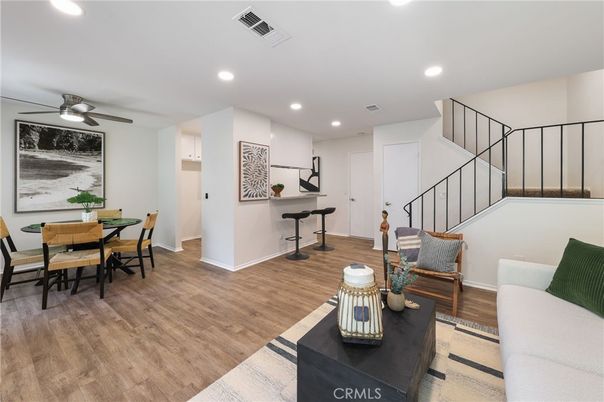 Dining room, Interior, Recessed Lighting, Wood Texture Flooring