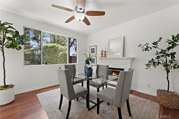Dining room, Fireplace, Interior, Wood Texture Flooring
