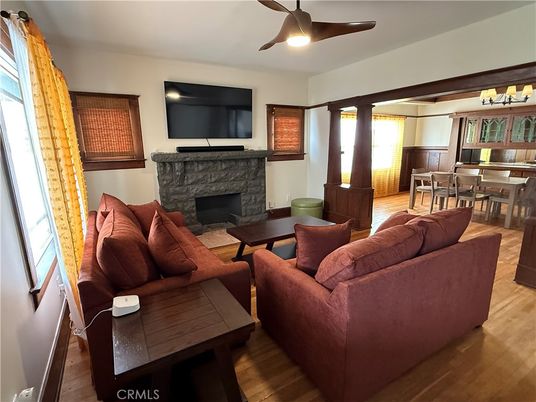 Dining room, Fireplace, Interior, Living room, Wood Texture Flooring